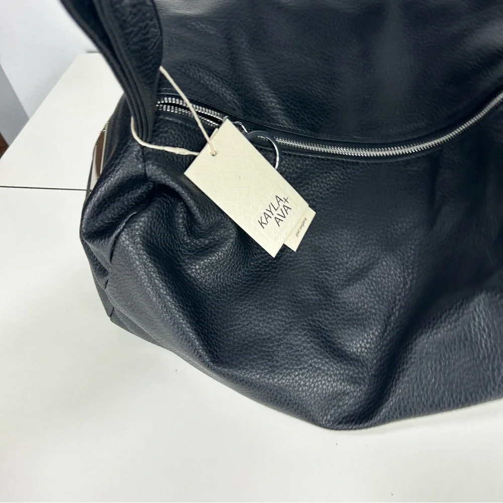 Kayla + Ava NWT Black Minimalist Vegan Leather Shoulder Bag